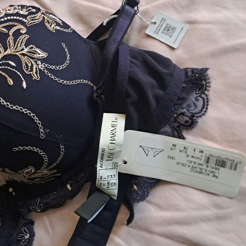 Lise Charmel bra new size EUR 75D with Swarovski crystals beige and blue