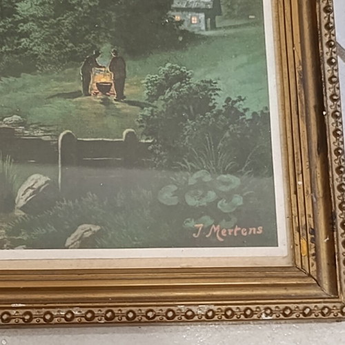 Old framed picture with glass, used, 31x25 cm