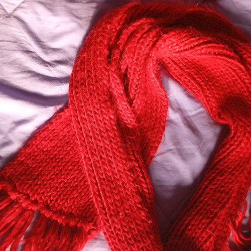 Handmade scarf and hat set used, red