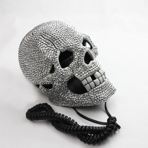 Wired Skull Telephone New with Blue Led Lights