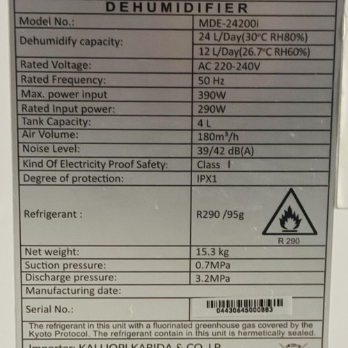 Morris MDE-24200i Dehumidifier refurbished, 24L/day, air purifier