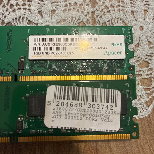 DDR2 memory used, 2 dimms 2x1Gb