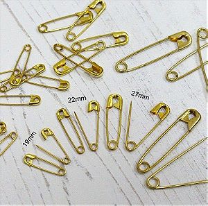 100  μικρες χρυσες παραμανες Premium Quality Pure Solid Brass Safety Pins in SMALL Size 19 mm Gold