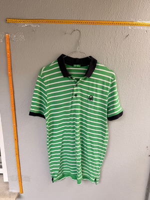 Benetton Ανδρικό Ριγέ Μπλουζάκι Polo Size L σαν καινούργιο, πράσινο με μαύρο