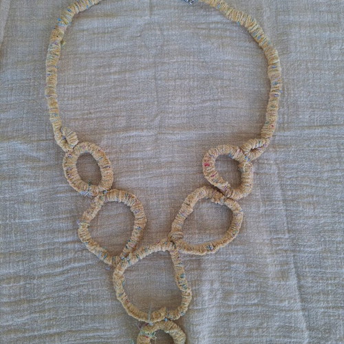 Ethnic fabric necklace pastel yellow made to order