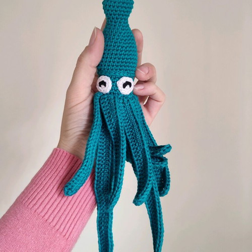 Amigurumi knitted squid doll new, petrol blue