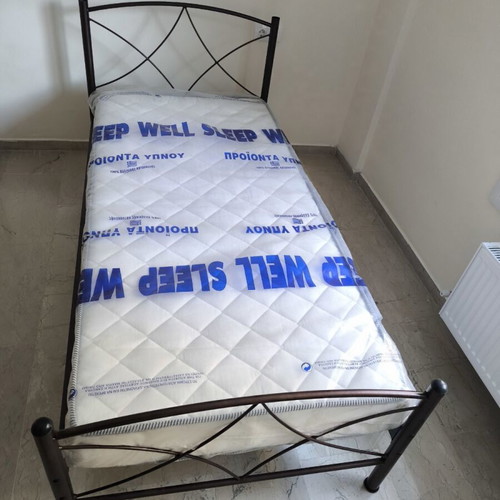 Metal bed with mattress 1m x 1.90m, convertible to bunk bed