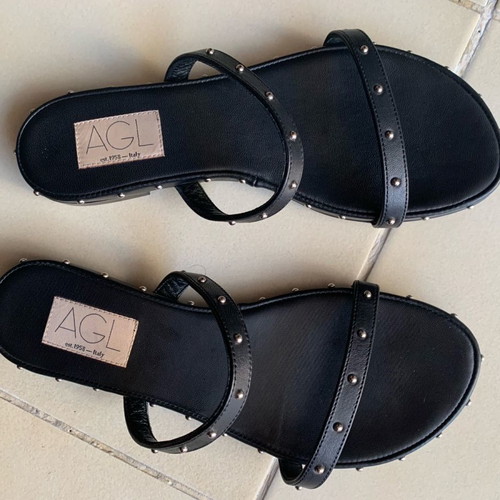 AGL sandals used, black, size 37 with silver studs