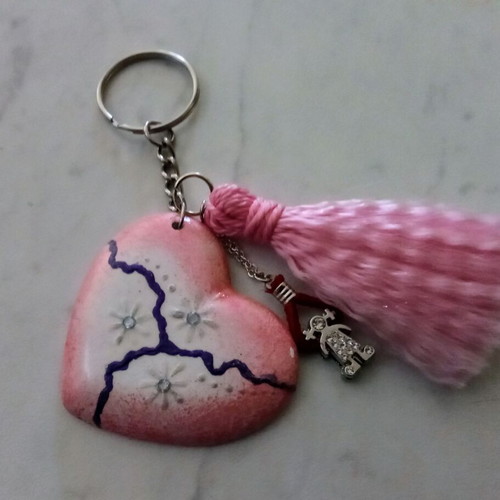Handmade heart keychain new, pink and white