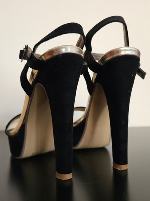 Fullah Sugah sandals used, black suede, size 38, 13cm heel