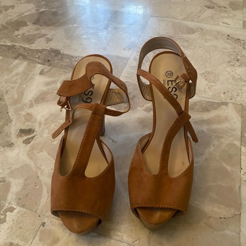 Brown platform sandals used, size 39, 3cm wedge, 13cm heel