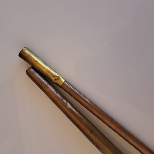 Hunting horn used, brass, authentic, 19th century, set of two