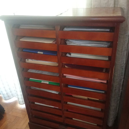 Filing Cabinet with Vertical Roll Door used, solid wood, marble top