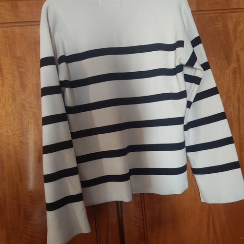 M&S striped V-neck cotton blouse like new, black and white
