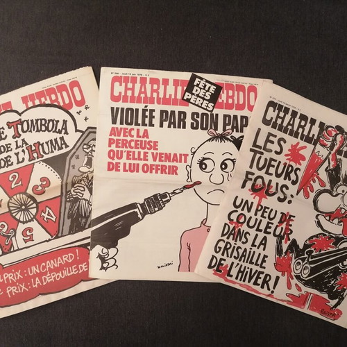 Charlie Hebdo satirical magazine used, 3 issues from 1978
