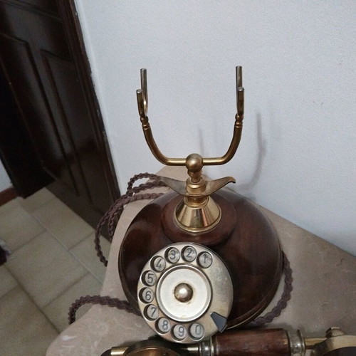 Vintage telephone used, Italian, wood and metal