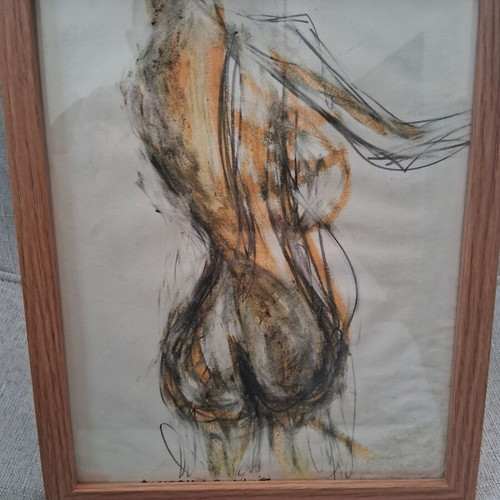 Expressionism painting "Nude" mixed media 20×25cm framed signed