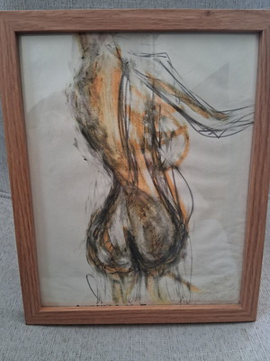 Expressionism painting "Nude" mixed media 20×25cm framed signed