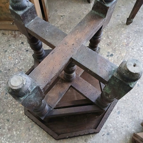 Vintage wooden table used, Victorian era with octagonal surface