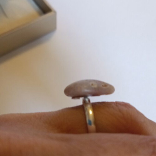 Handmade steel ring with pebble, adjustable opening