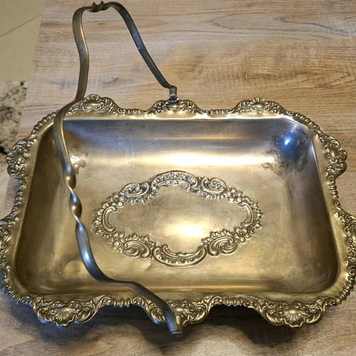 EPNS silver-plated tray used with handle and embossed 1950-60 design