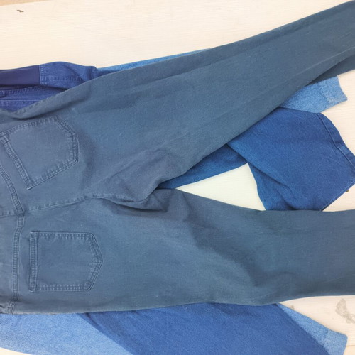 Prenatal women's jeans medium size, used, black and dark blue, maternity elastic waist