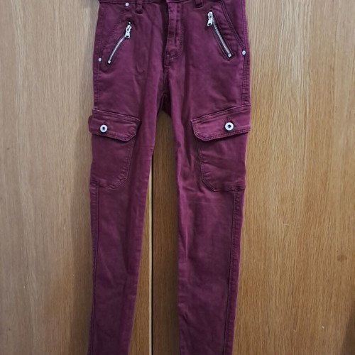 Bordeaux jeans pants XS, elastic with side pockets and zippers
