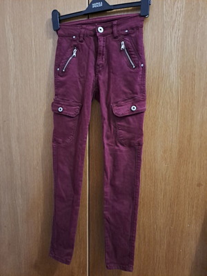 Bordeaux jeans pants XS, elastic with side pockets and zippers