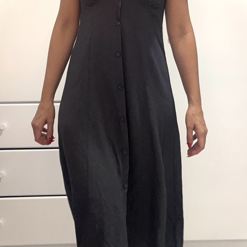 Pull & Bear midi anthracite dress with buttons and V neckline