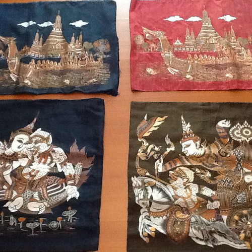 Silk themes for pillows or frames, new, set of 4 pieces