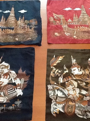 Silk themes for pillows or frames, new, set of 4 pieces