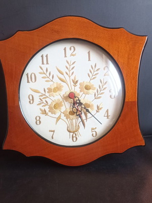 Vintage Solid Wood Wall Clock with Embroidered Dial 1980s-1990s