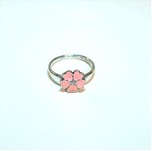 Pandora ασημενιο 9.25,δαχτυλιδι με απαλο ροζ σμαλτο,μεγεθος 56