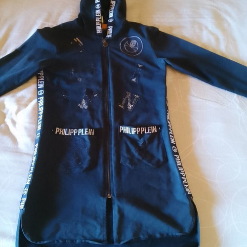 Philipp Plein long cardigan with hood like new, cotton blend, blue, size L