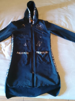 Philipp Plein long cardigan with hood like new, cotton blend, blue, size L