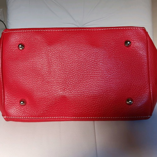 Red leather shoulder bag used with detachable wallet