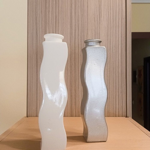 Set of 2 Modern Wavy Vases IKEA white and silver, like new