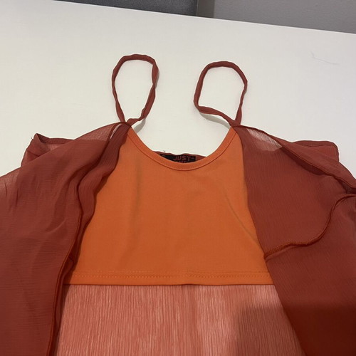 See-Through Crop Top with Straps new, orange, one size