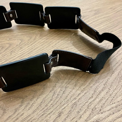 Zara belt used with brown leather, black plastic elements and elastic