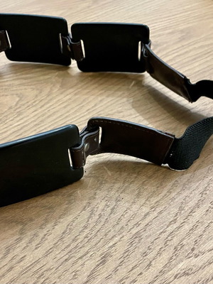 Zara belt used with brown leather, black plastic elements and elastic