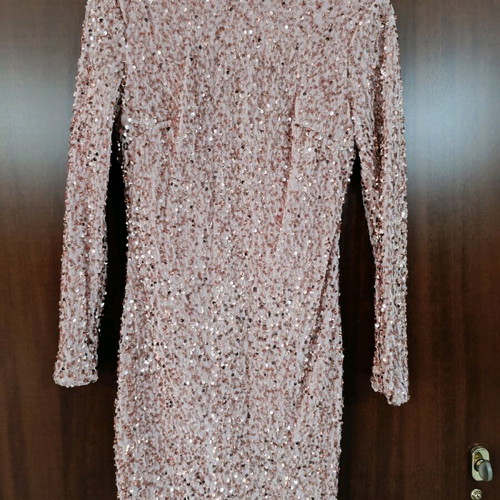 Short sequin dress pink-gold like new, size L