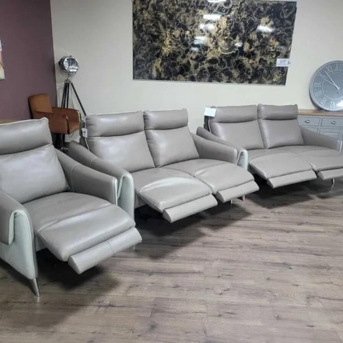 Beige leather sofa set with electric relax footrest new