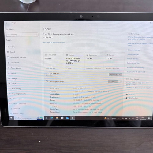 Microsoft Surface Pro 5 tablet used with 128GB storage and 4GB RAM