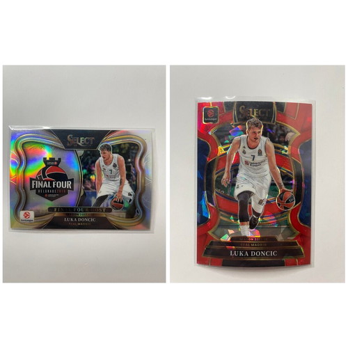 Luka Doncic EuroLeague Select Cards lot, silver prizm and red cracked ice, like new
