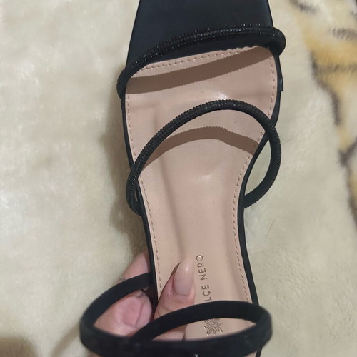 Chrysanthou Straped Flats Size 39 Black Glittery Straps New