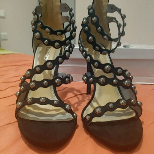 Black GoGo Shoes sandal new with studs and zipper, size 39