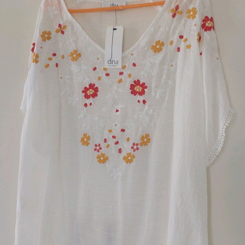 White Dina blouse no 4 new with embroidery and fringes