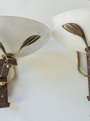 Set of two large metal and opaline wall sconces like new