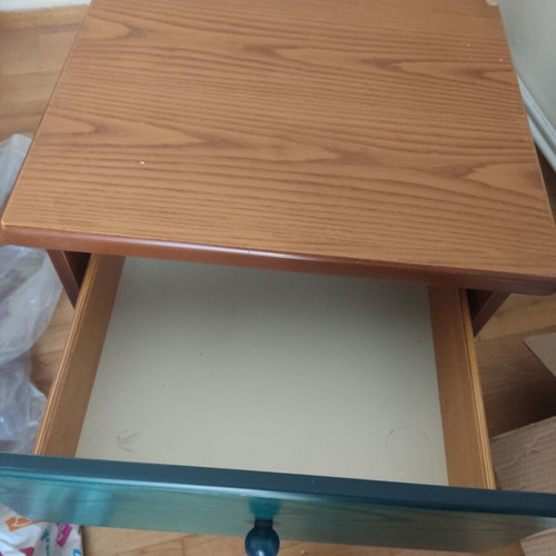 Wooden single bed with anatomical mattress and bedside table like new