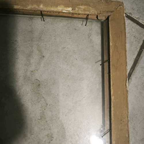 Vintage picture frame with glass used, gold and blue with embossed designs